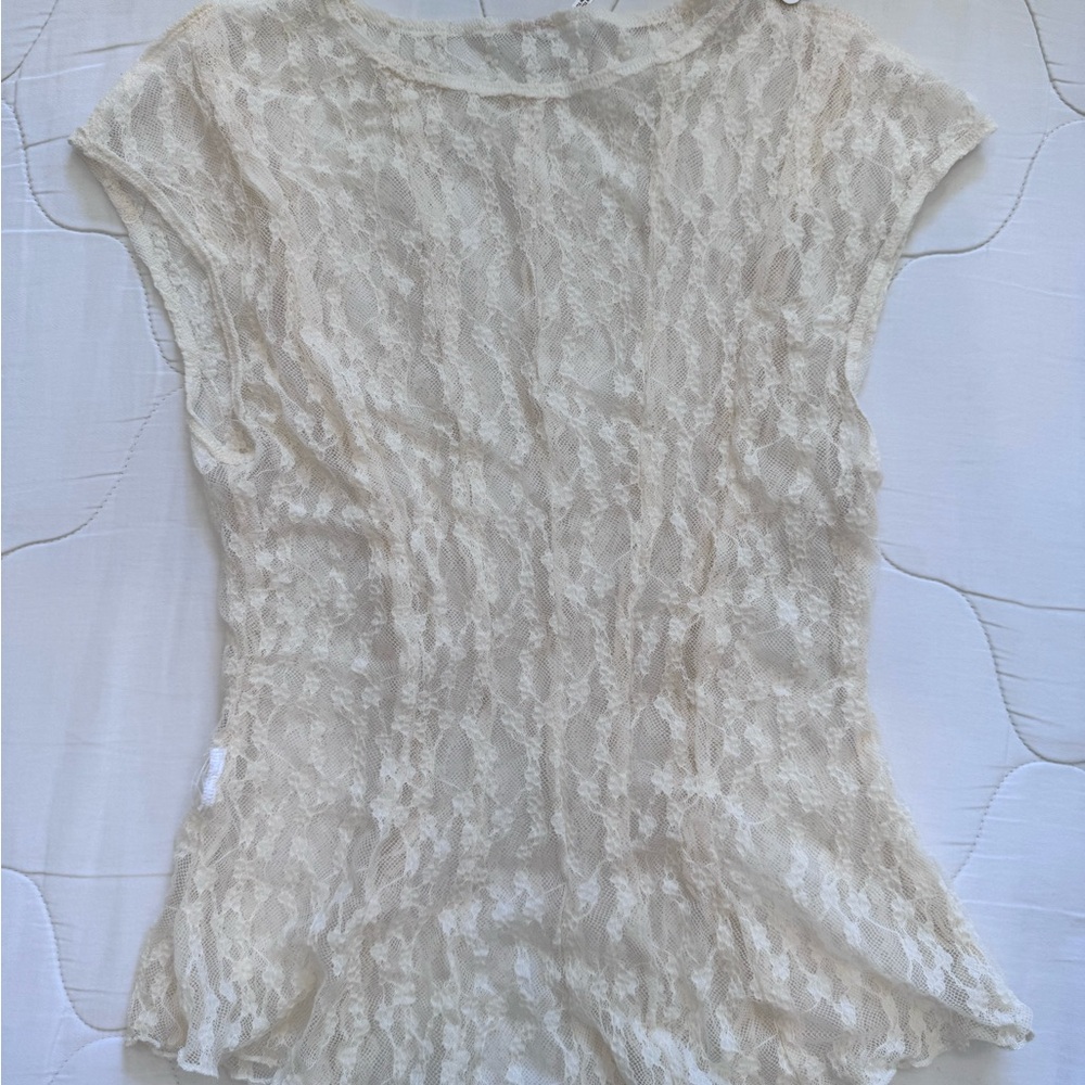Free People Cream Cap Sleeve Ruffled Blouse